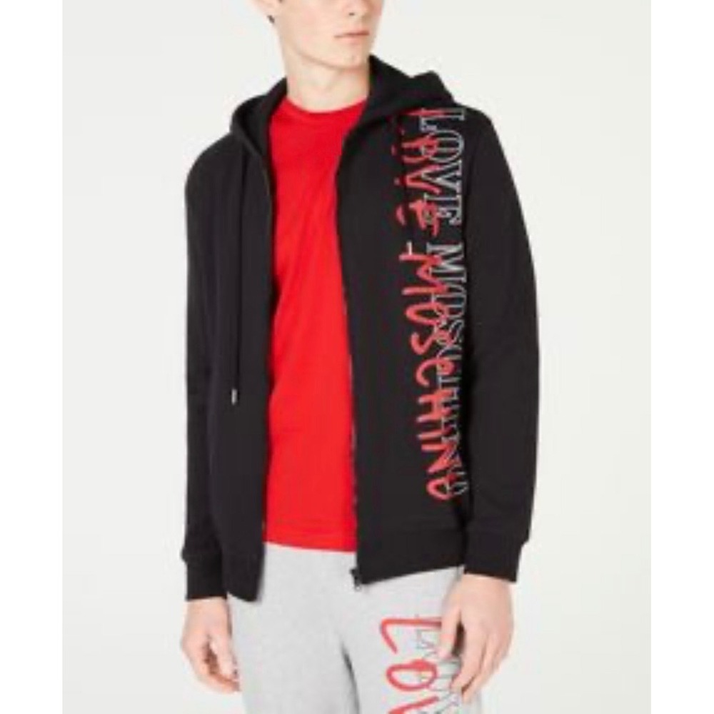 Love Moschino Mens Zip Up Hoodie Black Red Logo Sweatshirt XL M312409M3875 NWT